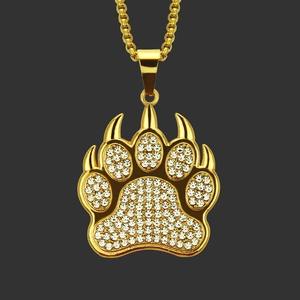 Collier Hip Hop Homme Pendentif Patte d'ours Alliage Strass Griffe d'animal Chaîne Vénitienne Punk Or Argent Bijoux Cadeau