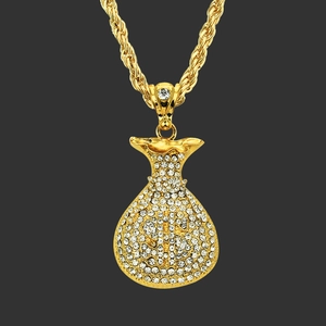 Collar de Pendiente de Bolsa de Dinero Dólar Hip Hop Joyas de Aleación de Estrás Cadena de Cuerda Para Hombre Mujer Streetwear