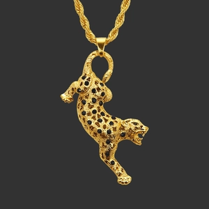 Collier Pendentif Léopard Hip Hop De Luxe Pour Hommes Femmes Alliage De Zinc Doré Creux Incrusté Strass Rouge Noir Bijoux Chaîne Torsadée