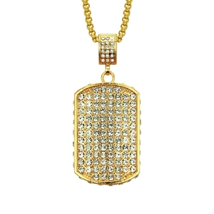 Hip Hop Gold Dog Tag Halskette mit Mikro-Pave-Strass und Box-Ketten-Set