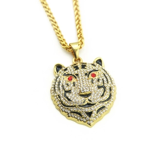 Collana hip hop con testa di tigre, strass completi e catena d'oro massiccia