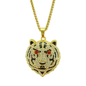 Collana con Ciondolo a Testa di Tigre in Lega Color Oro Hip Hop per Uomo Donna Iced Out Collana Animale con Strass Catena a Coda di Volpe Gioielli