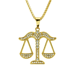 Collana con Pendente a Forma di Bilancia Hip Hop Iced Out per Uomo Donna Gioielli in Lega con Strass Placcati in Oro
