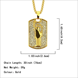 Collier plaque militaire Statue de la Liberté doré avec strass et chaîne box