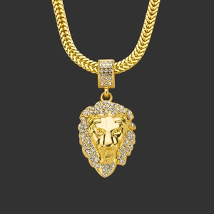 Hip Hop Vergoldet Löwenkopf Anhänger Halskette Für Herren Damen Iced Out Strass Legierung Schlangenkette Streetwear Mode Schmuck