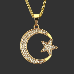 Hip Hop Bling Volledige Strass Maan Ster Legering Hanger Ketting Voor Mannen Vrouwen Vergulde Cubaanse Schakelketting Sieraden
