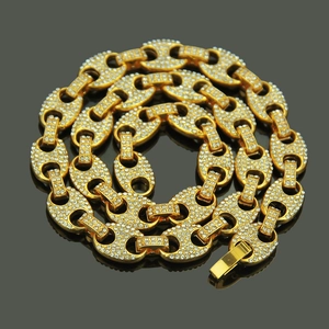 Iced Out Mariner Link Necklace For Men Alloy Rhinestone Pave Hip Hop Exaggerated Personality Chunky Gold Silver Chain Jewelry
