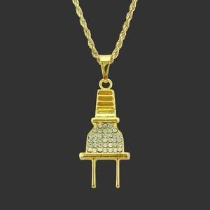Collana Hip Hop Creativa in Lega con Pendente Spina Elettrica e Strass per Uomo Catena a Fune Oro Argento Gioielli Streetwear