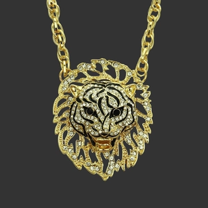 Hip Hop Hohl Strass Tigerkopf Anhänger Halskette Legierung Torsionskette Streetwear Mode Schmuck Für Damen Herren