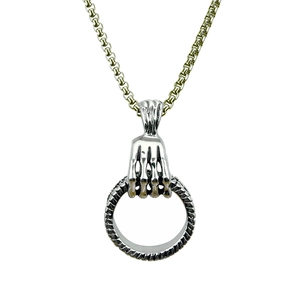 Collier hip hop main de squelette avec pendentif anneau runique en acier inoxydable