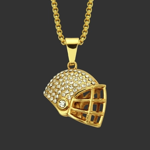 Hip Hop Amerikanischer Football Helm Anhänger Halskette Für Herren Strass Legierung Sport Helm Anhänger Halskette Schmuck Geschenk