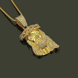 Luxuriöse vergoldete Iced Out Jesus-Anhänger Halskette mit Box-Kette für Herren Hip Hop