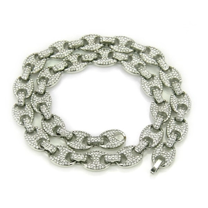 Men's silver iced-out hip hop mariner link chain necklace with coffee bean design