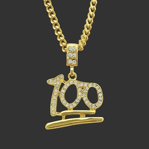 Hip Hop 100 Nummer Anhänger Halskette Für Herren Gold Silber Plattiert Legierung Strass Iced Out Schmuck Panzerkette Geschenk