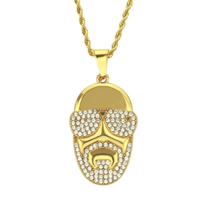 Iced Out Hip Hop Rapper Gezicht Hanger Halsketting Verguld Legering Pave Strass Bebaarde Man Touwketting Mannen Sieraden