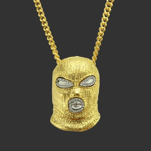 Collana con Pendente a Maschera da Passamontagna Hip Hop da Uomo in Lega Galvanizzata Oro Argento Strass Catena Cubana Gioielli Street