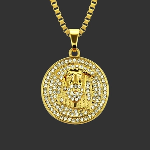 Hip Hop Gold Plated Jesus Piece Pendant Necklace For Men Women Zinc Alloy Rhinestone Religious Medallion Jewelry Box Chain