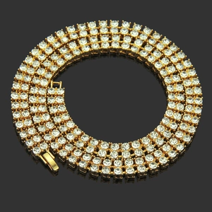 Collier Chaîne en Alliage avec Double Rangée de Strass Hip Hop pour Hommes Chaîne de Tennis Dorée et Argentée Bijoux Streetwear