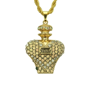 Pendentif flacon de parfum en forme de cœur doré avec gravure Juliet et chaîne