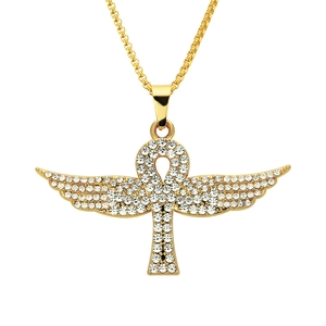 Collana con Ciondolo a Croce Ankh Alata in Oro Hip Hop Gioielli in Lega di Strass Iced Out per Uomo Donna Cool Punk Streetwear