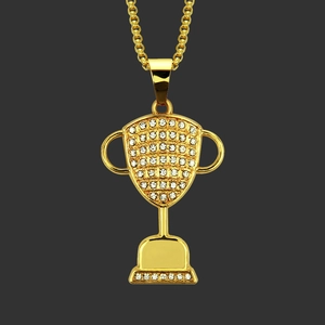 Collana Hip Hop Iced Out con Ciondolo a Trofeo in Lega Placcata Oro e Strass Gioielli alla Moda Punk per Uomo Regalo Festa