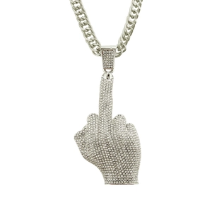 Pendentif majeur hip hop incrusté de strass avec chaîne cubaine argentée pour hommes