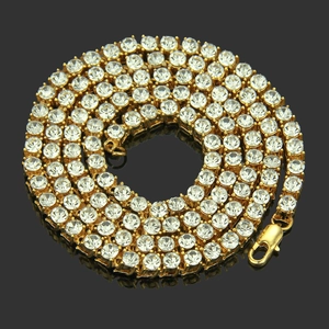 Hip Hop Iced Out Single Row Rhinestone Tennis Chain Necklace For Men Alloy Gold Silver Black Plated Bling Jewelry