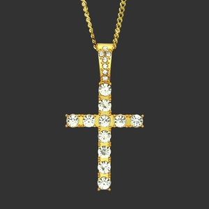Collier Pendentif Croix Classique Homme Hip Hop Bijoux en Alliage et Strass Chaîne Cubaine Iced Out pour Homme Fête