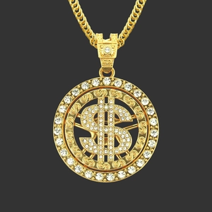 Hip Hop Herren Dollarzeichen Anhänger Halskette Legierung Strass 18K Vergoldet Kordelkette Mode Schmuck