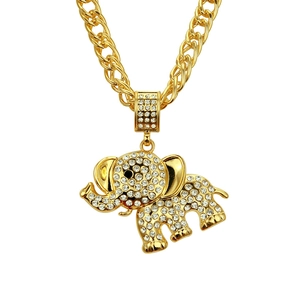 Collana con Pendente a Elefante Hip Hop per Uomo Placcato Oro Lega Strass Animale Intarsiato Gioielli Catena Cubana