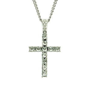 Collier pendentif croix hip-hop classique en argent avec cristaux pavés et chaîne fine