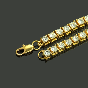 Chaîne tennis hip-hop dorée avec strass ronds étincelants et fermoir à mousqueton solide