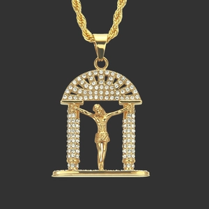 Collier Pendentif Crucifix Jésus Hip Hop Pour Hommes Femmes Alliage Strass Chaîne Torsadée Bijoux Religieux Accessoires De Fête