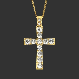 Collier Pendentif Croix Glacée Bijoux Hip Hop Alliage Acier Inoxydable Chaîne Gourmette Strass Accessoire Religieux Pour Hommes Femmes
