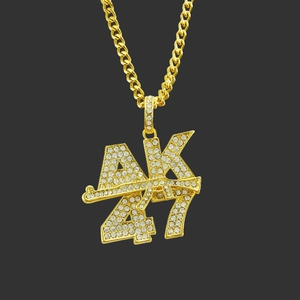 Hip Hop AK47 Μενταγιόν Όπλο Κολιέ για Άνδρες Κράμα με Στρας Streetwear Αλυσίδα Κουβανέζικο Χρυσό Ασημί Κοσμήματα