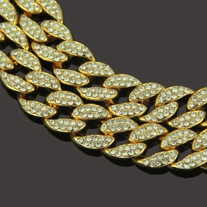 Herren Hip-Hop Goldkette im Cuban-Link-Stil mit funkelnden Strasssteinen besetzt