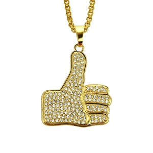 Collier Pendentif Geste Pouce Levé Hip Hop Alliage Plaqué Or Pavé de Strass Chaîne Vénitienne Bijoux de Mode pour Hommes Femmes