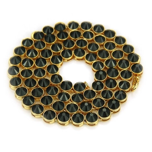 Collier chaîne dorée hip-hop pour homme avec grands cristaux noirs ronds de luxe