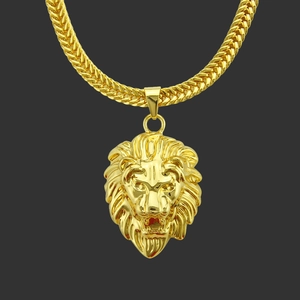 Collier Pendentif Tête de Lion en Or Hip Hop pour Hommes Alliage Strass Chaîne Serpent Bijoux de Mode Streetwear
