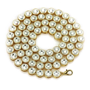 Collier Chaîne Tennis Hiphop en Alliage avec Strass pour Hommes Plqué Or Cristal Blanc Longue Chaîne Rap Streetwear Bijoux