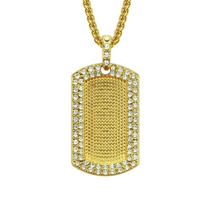 Collana con Pendente a Piastrina Hip Hop da Uomo in Lega con Strass Catena a Spiga Tonalità Oro Texture a Rilievo Gioielli alla Moda
