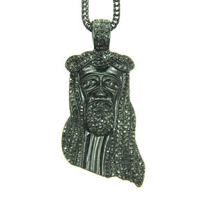 Hip hop style Jesus piece pendant in all-black iced out finish with twist chain