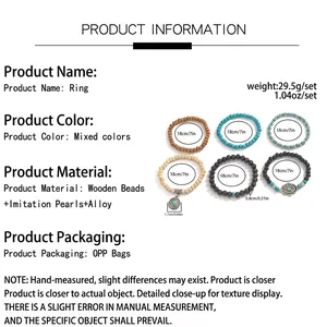 Guide des dimensions pour ensemble de 6 bracelets ethniques en perles et turquoise