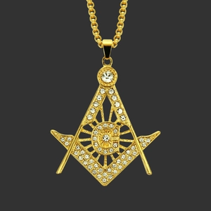 Collier Pendentif Franc-maçonnerie Hip Hop Alliage Iced Out Strass Compas Équerre Lettre G Collier pour Hommes Bijoux Cadeau
