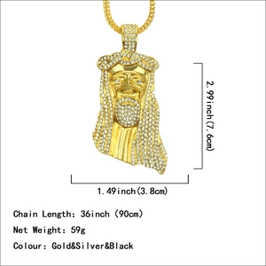 Detailed size chart for gold iced out Jesus piece pendant with 90cm chain necklace