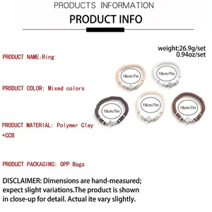 Detailed view of 5-piece polymer clay cross bracelet set with 18cm circumference size specs