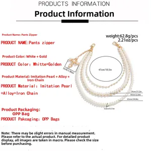 Fiche technique détaillée d'une chaîne de pantalon multicouche en perles et pendentif croix