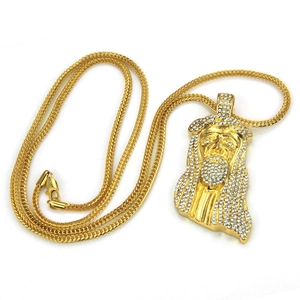 Men's hip hop gold Jesus pendant necklace featuring sparkling zircon pave in relief