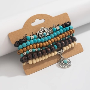 Ensemble de 6 bracelets bohèmes pour hommes avec perles de turquoise et bois