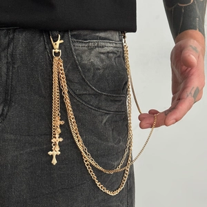 Chaîne de Pantalon Croix Multicouche Or Hip Hop Punk Chaîne de Taille en Alliage Bijoux pour Hommes Femmes Décor de Jeans